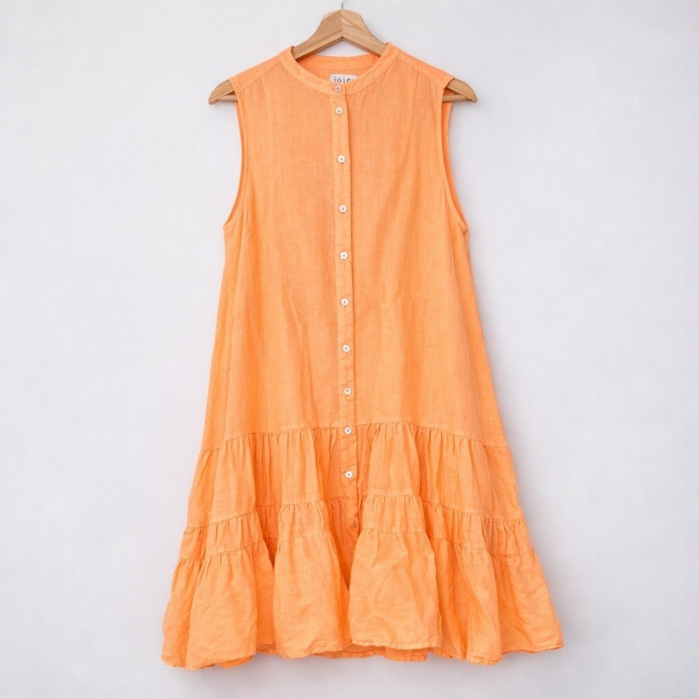 Joie Orange Sherbet 100% Linen Sleeveless Tiered Button‎ Dress Small Tennessee